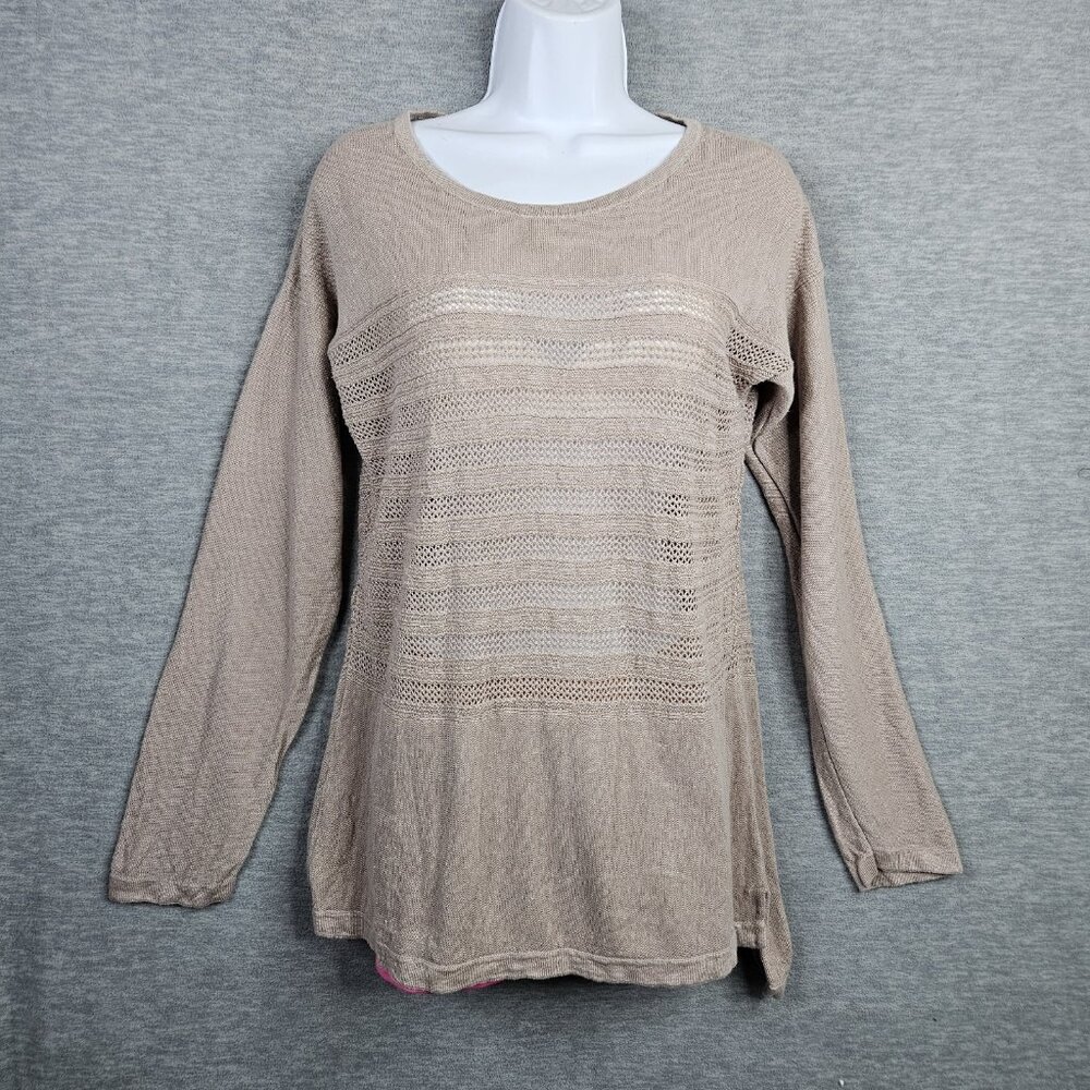 Garnet Hill Size M Women's Beige Long Sleeve Pull-over Linen Sweater